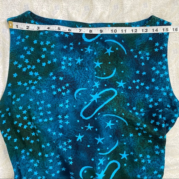 La Luna Loca 100% rayon celestial cosmic stars relaxed summer dress, blue - Picture 3 of 7